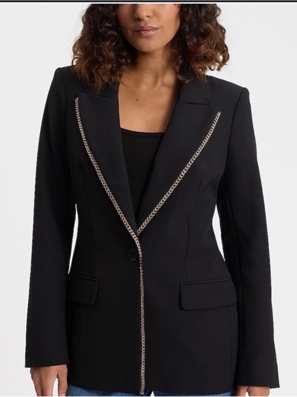Express Black Blazer with Silver Chain Trim